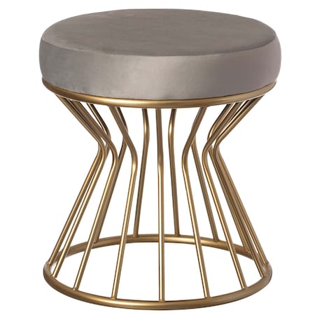 Fabulaxe Modern Round Velvet Stool with Bent Gold Metal Base Standard Ottoman, Grey QI004322.GY